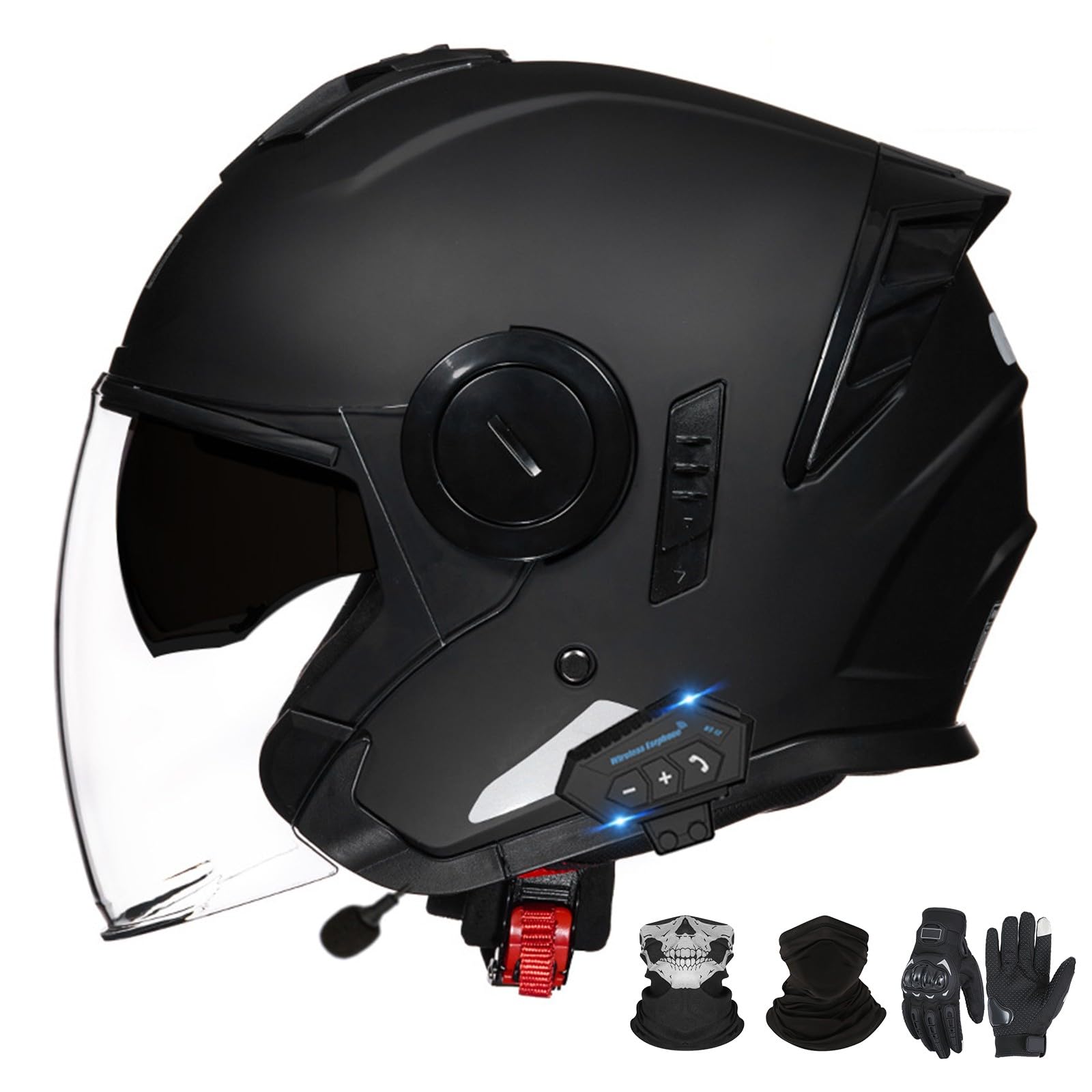 Bluetooth-Motorradhelm mit offenem Gesicht und Doppelvisier, ECE 22.06-zugelassener Moped-3/4-Helm für Erwachsene Männer und Frauen A-1,L (59-60cm) von GAORUTO