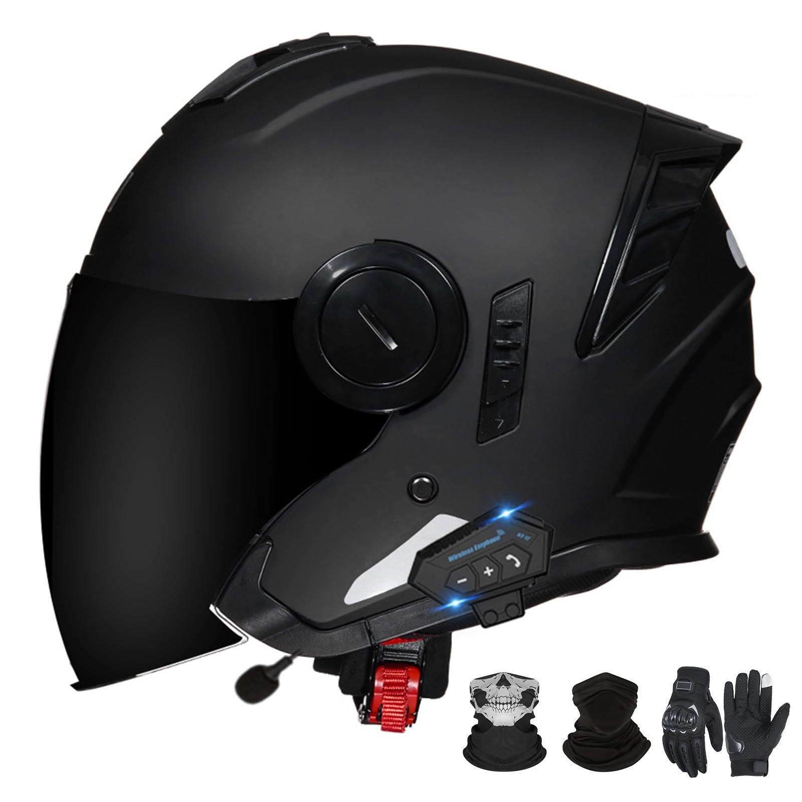 Bluetooth-Motorradhelm mit offenem Gesicht und Doppelvisier, ECE 22.06-zugelassener Moped-3/4-Helm für Erwachsene Männer und Frauen A-2,L (59-60cm) von GAORUTO