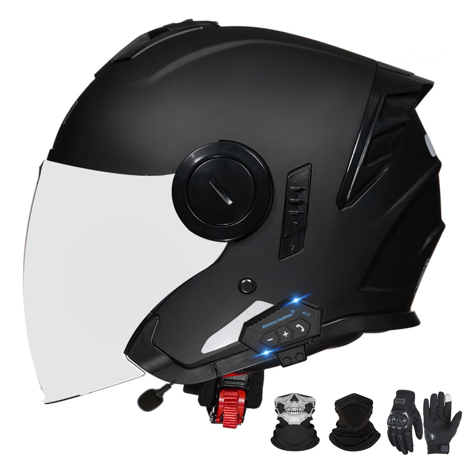 Bluetooth-Motorradhelm mit offenem Gesicht und Doppelvisier, ECE 22.06-zugelassener Moped-3/4-Helm für Erwachsene Männer und Frauen A-3,L (59-60cm) von GAORUTO