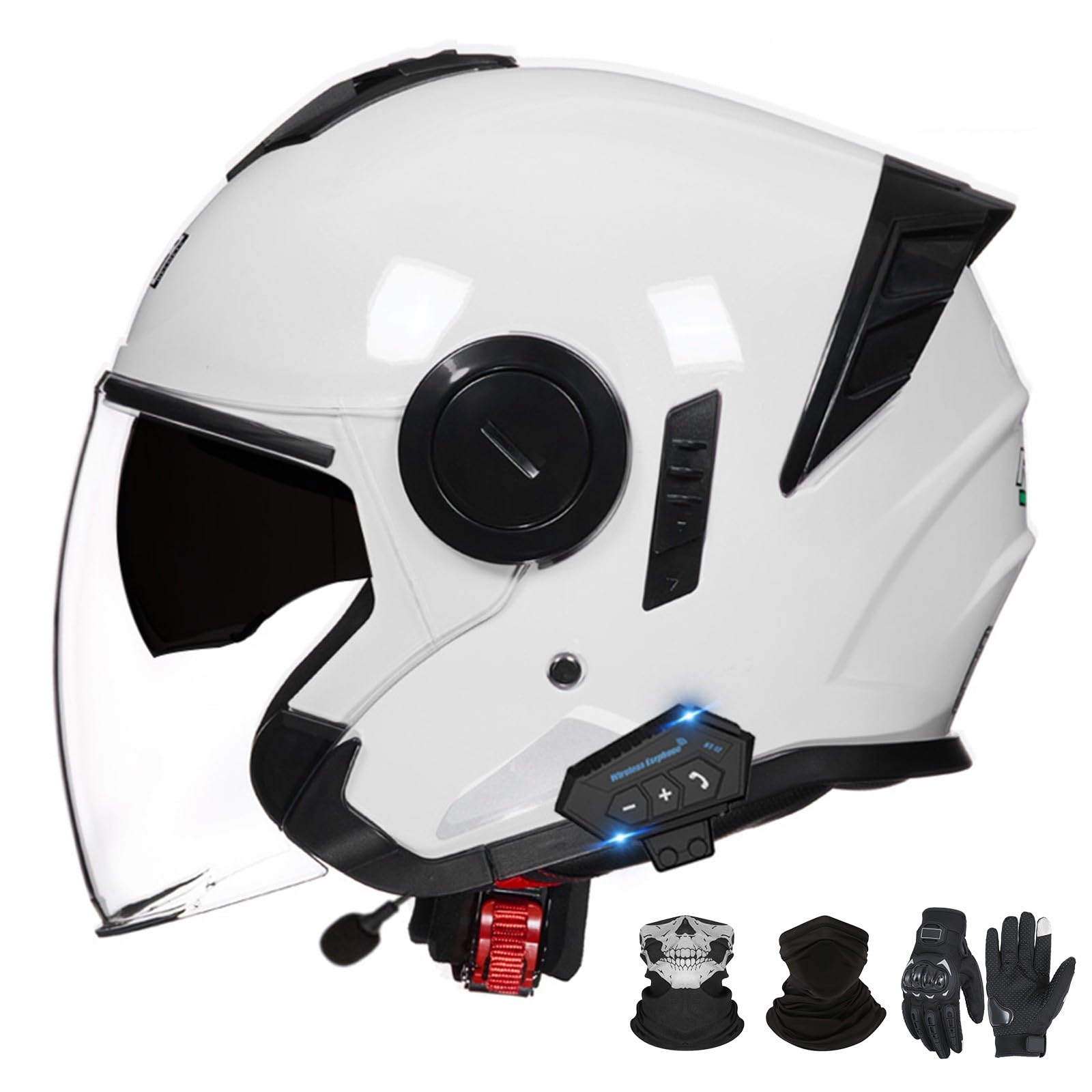 Bluetooth-Motorradhelm mit offenem Gesicht und Doppelvisier, ECE 22.06-zugelassener Moped-3/4-Helm für Erwachsene Männer und Frauen B-1,L (59-60cm) von GAORUTO