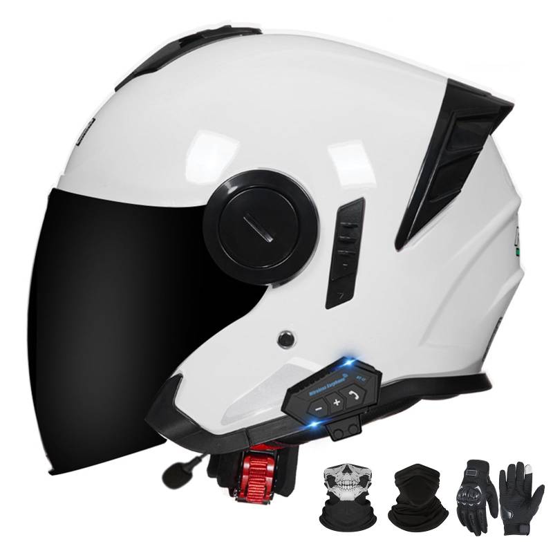 Bluetooth-Motorradhelm mit offenem Gesicht und Doppelvisier, ECE 22.06-zugelassener Moped-3/4-Helm für Erwachsene Männer und Frauen B-2,L (59-60cm) von GAORUTO