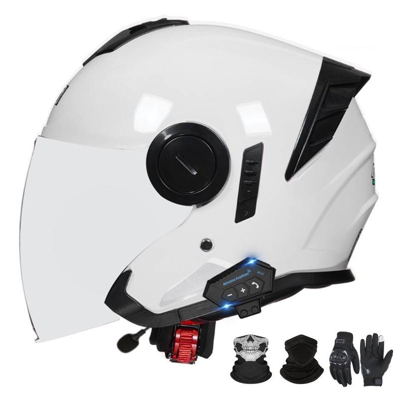 Bluetooth-Motorradhelm mit offenem Gesicht und Doppelvisier, ECE 22.06-zugelassener Moped-3/4-Helm für Erwachsene Männer und Frauen B-3,L (59-60cm) von GAORUTO