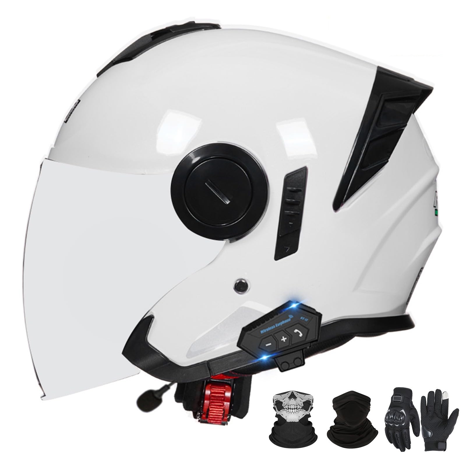 Bluetooth-Motorradhelm mit offenem Gesicht und Doppelvisier, ECE 22.06-zugelassener Moped-3/4-Helm für Erwachsene Männer und Frauen B-3,XL (61-62cm) von GAORUTO