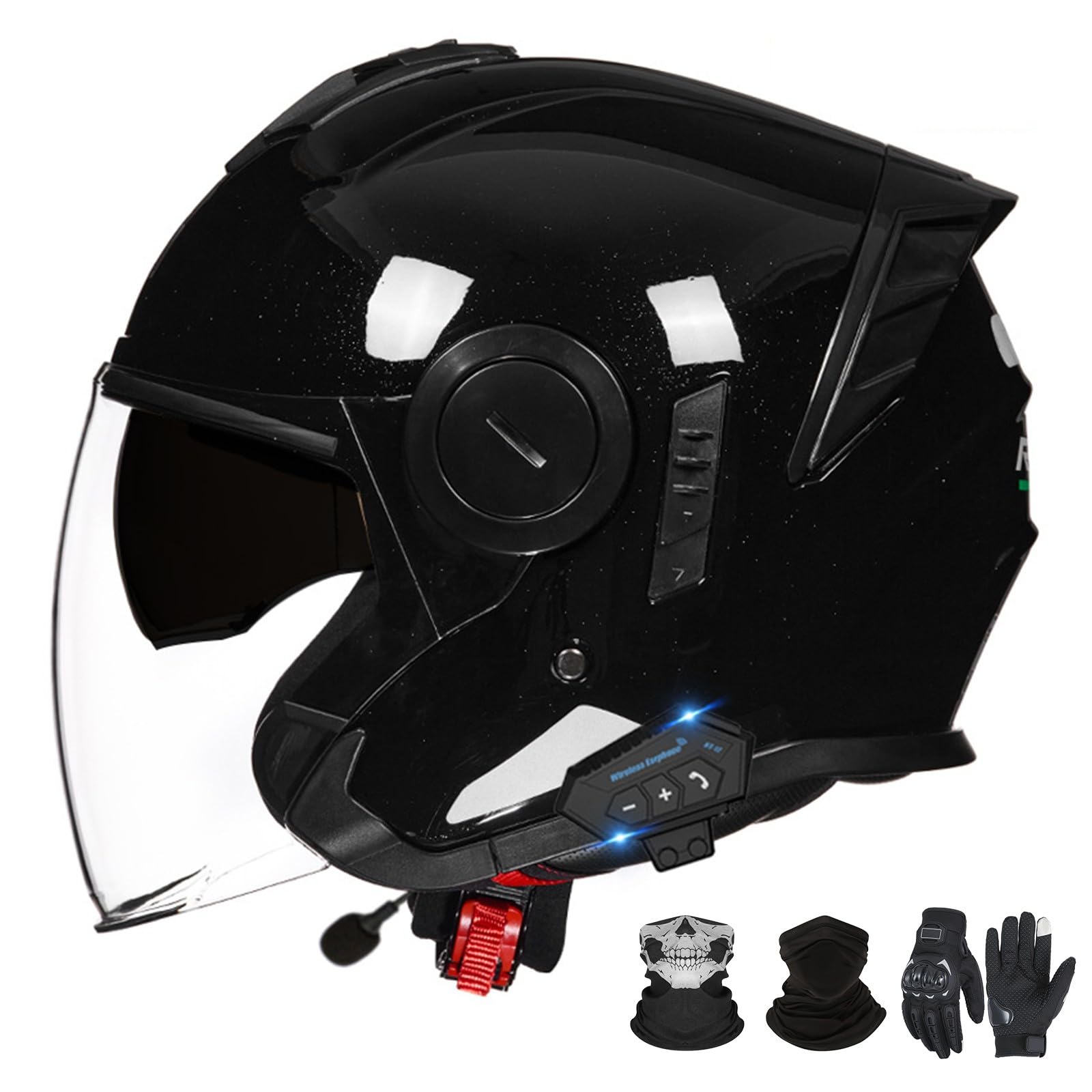 Bluetooth-Motorradhelm mit offenem Gesicht und Doppelvisier, ECE 22.06-zugelassener Moped-3/4-Helm für Erwachsene Männer und Frauen C-1,L (59-60cm) von GAORUTO