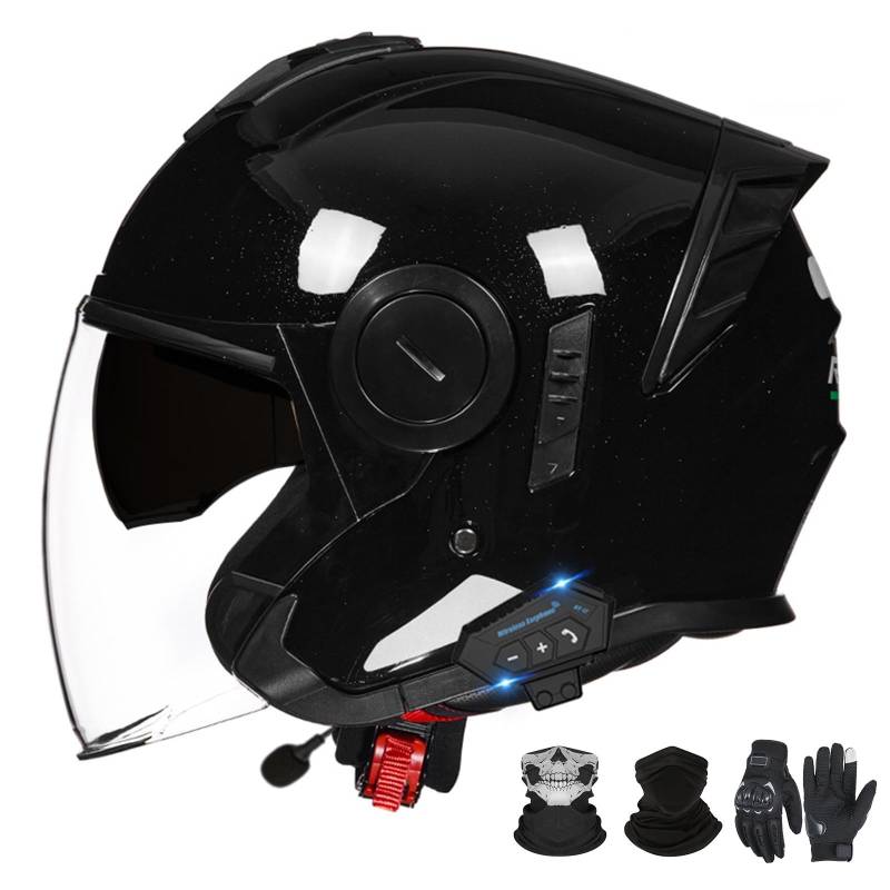 Bluetooth-Motorradhelm mit offenem Gesicht und Doppelvisier, ECE 22.06-zugelassener Moped-3/4-Helm für Erwachsene Männer und Frauen C-1,M (57-58cm) von GAORUTO