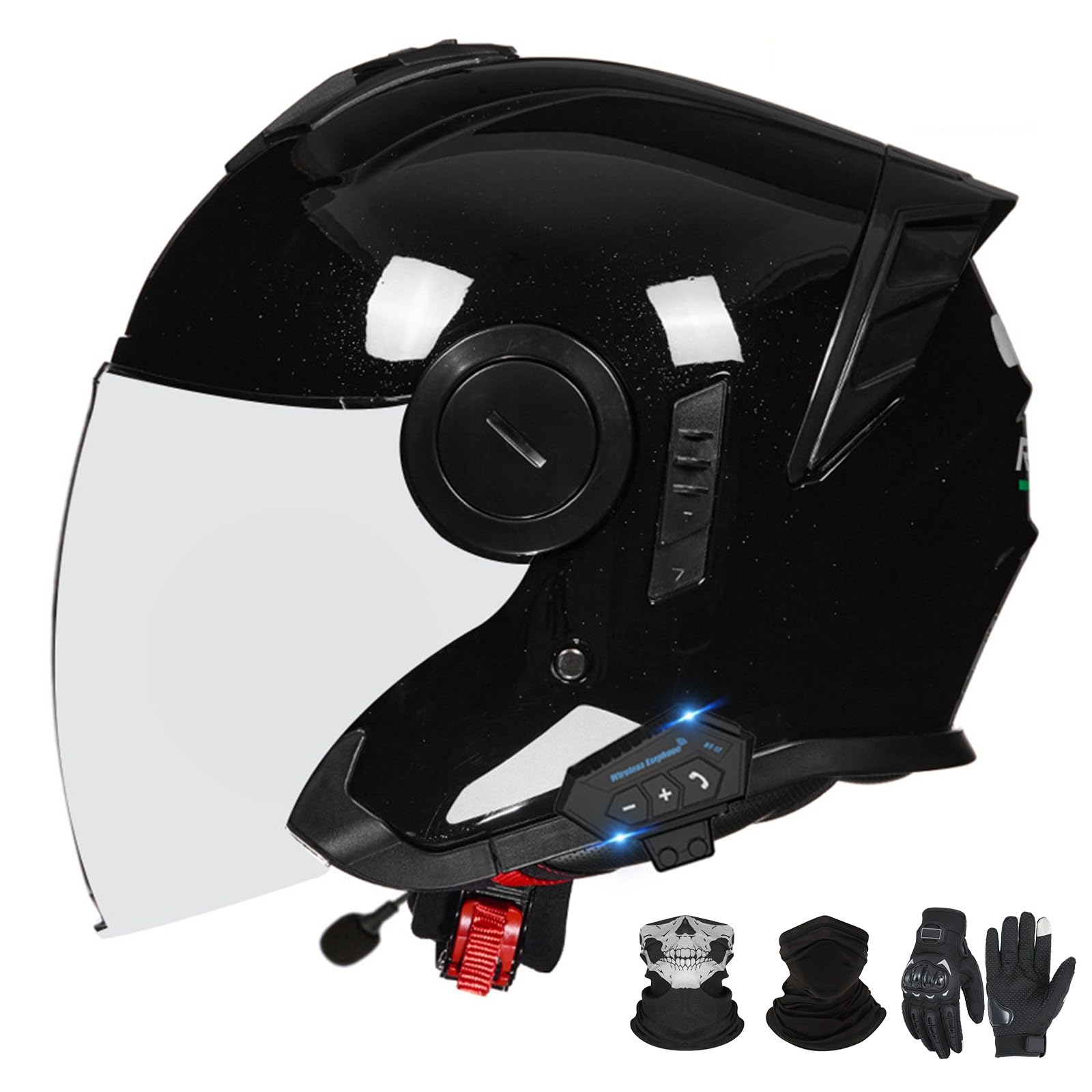 Bluetooth-Motorradhelm mit offenem Gesicht und Doppelvisier, ECE 22.06-zugelassener Moped-3/4-Helm für Erwachsene Männer und Frauen C-3,L (59-60cm) von GAORUTO