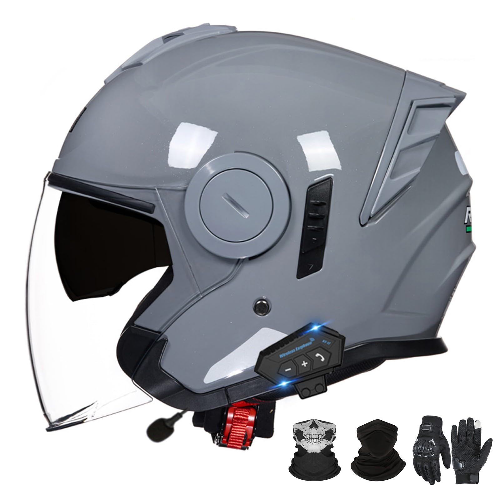 Bluetooth-Motorradhelm mit offenem Gesicht und Doppelvisier, ECE 22.06-zugelassener Moped-3/4-Helm für Erwachsene Männer und Frauen D-1,L (59-60cm) von GAORUTO