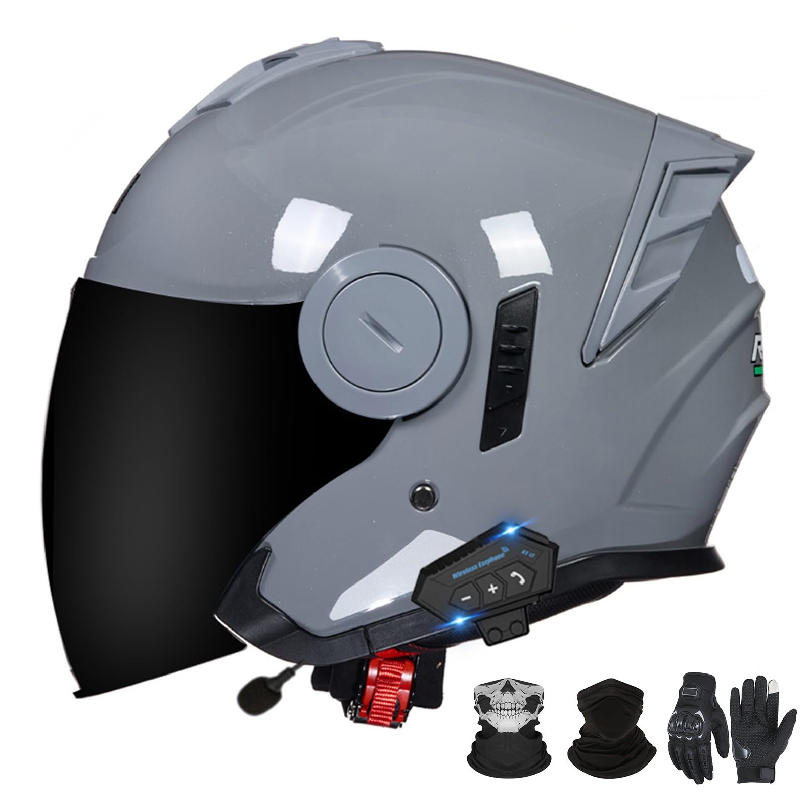 Bluetooth-Motorradhelm mit offenem Gesicht und Doppelvisier, ECE 22.06-zugelassener Moped-3/4-Helm für Erwachsene Männer und Frauen D-2,L (59-60cm) von GAORUTO