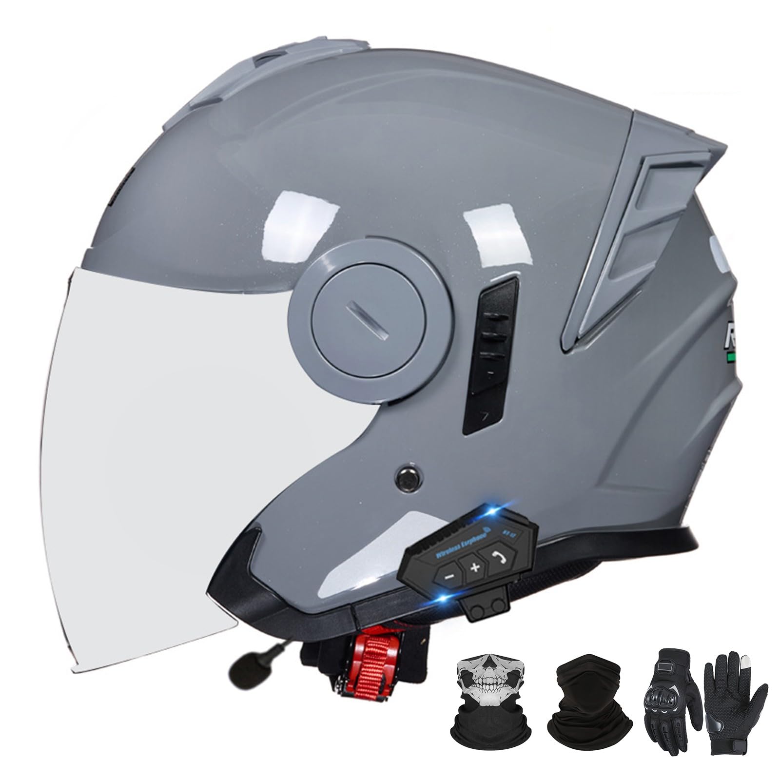 Bluetooth-Motorradhelm mit offenem Gesicht und Doppelvisier, ECE 22.06-zugelassener Moped-3/4-Helm für Erwachsene Männer und Frauen D-3,L (59-60cm) von GAORUTO