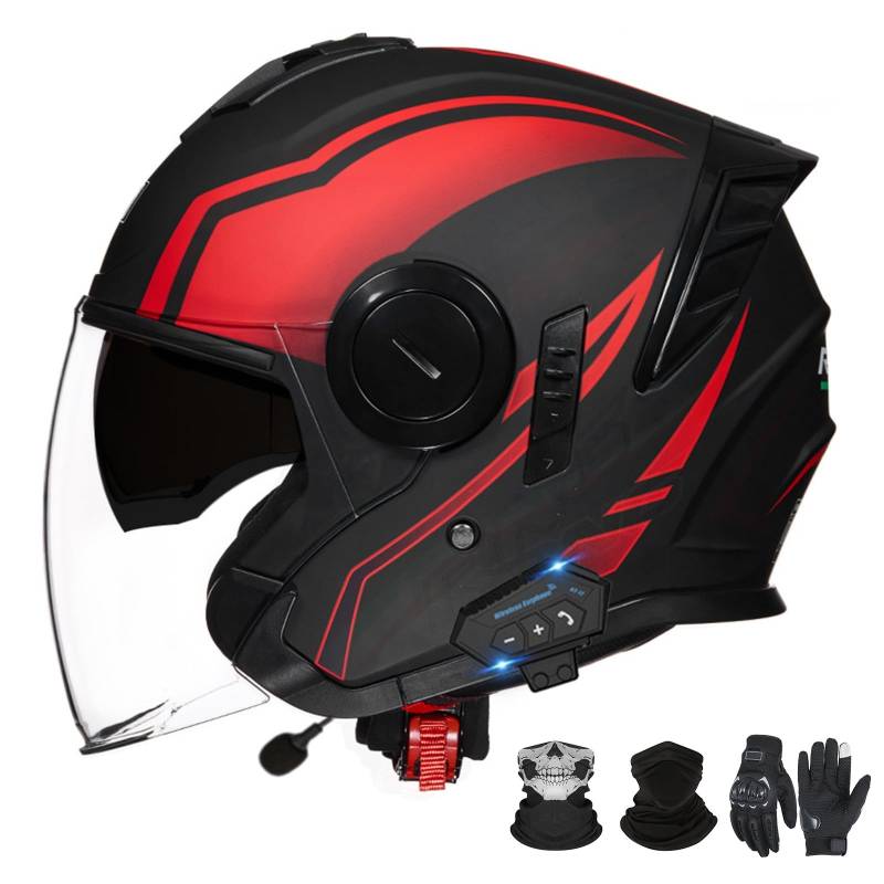 Bluetooth-Motorradhelm mit offenem Gesicht und Doppelvisier, ECE 22.06-zugelassener Moped-3/4-Helm für Erwachsene Männer und Frauen F-1,L (59-60cm) von GAORUTO