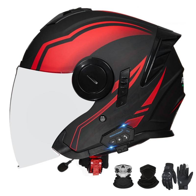 Bluetooth-Motorradhelm mit offenem Gesicht und Doppelvisier, ECE 22.06-zugelassener Moped-3/4-Helm für Erwachsene Männer und Frauen F-3,L (59-60cm) von GAORUTO