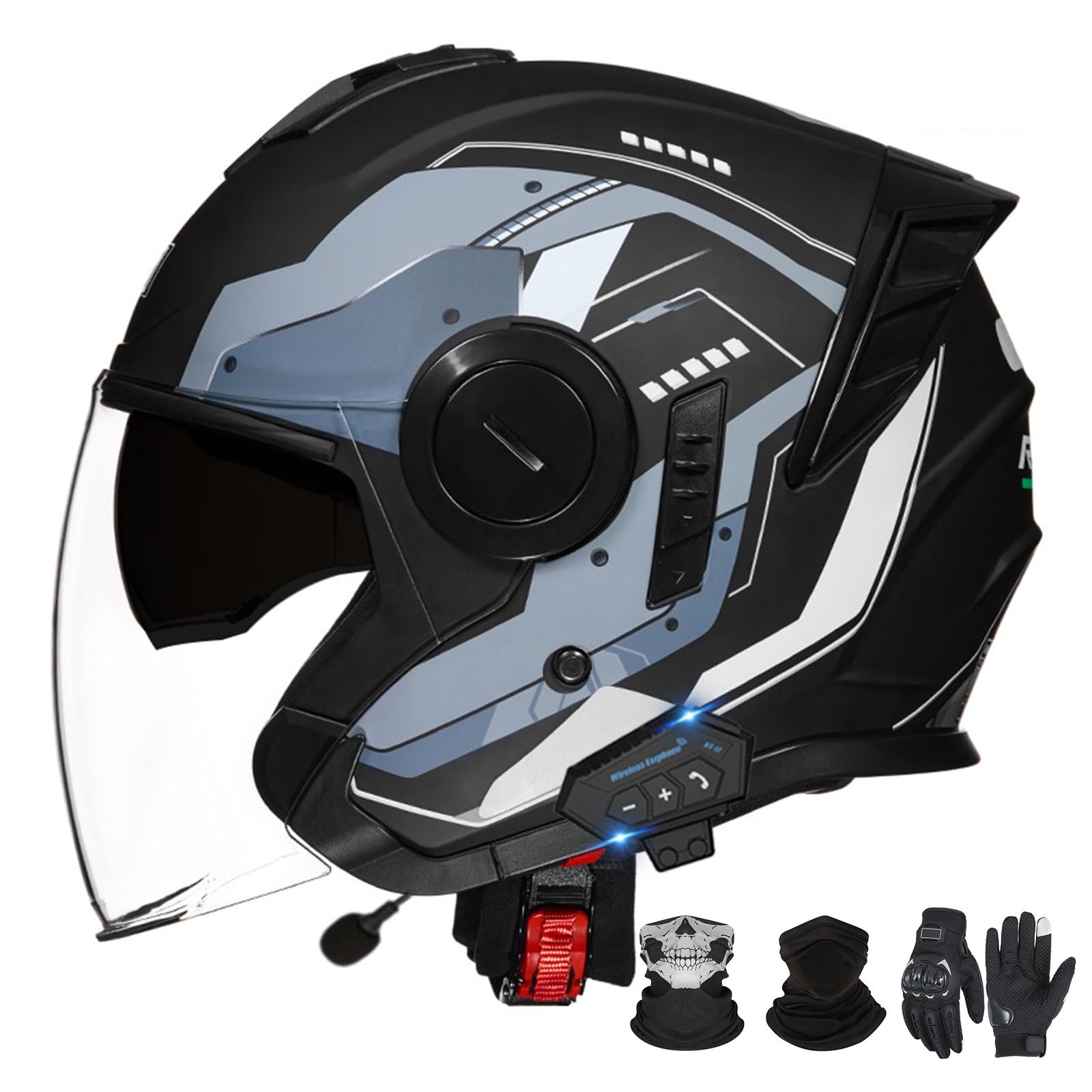 Bluetooth-Motorradhelm mit offenem Gesicht und Doppelvisier, ECE 22.06-zugelassener Moped-3/4-Helm für Erwachsene Männer und Frauen G-1,L (59-60cm) von GAORUTO