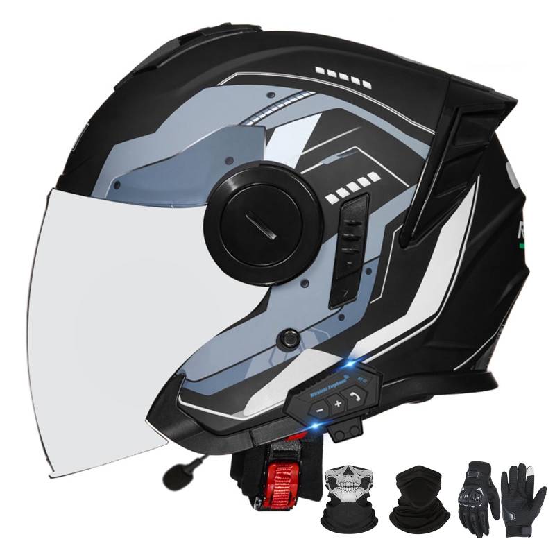 Bluetooth-Motorradhelm mit offenem Gesicht und Doppelvisier, ECE 22.06-zugelassener Moped-3/4-Helm für Erwachsene Männer und Frauen G-3,L (59-60cm) von GAORUTO