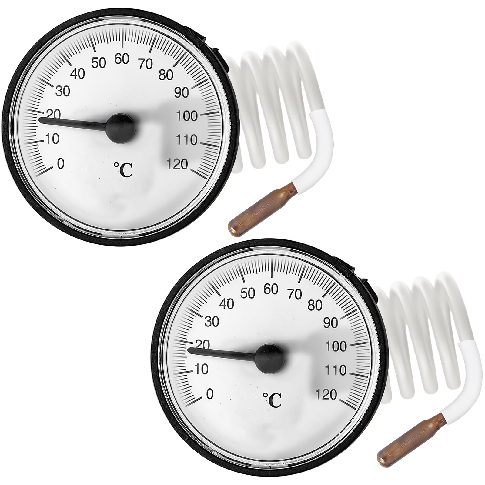 2 Stück Kapillare Temperaturmessgerät, Kapillarthermometer Thermometer mit Fühler, Tragbares Temperaturmessgerät, Anlegethermometer Zum Messen Der Temperatur Von Gas Flüssigkeit und Dampf 0-120°C von GAOUTO