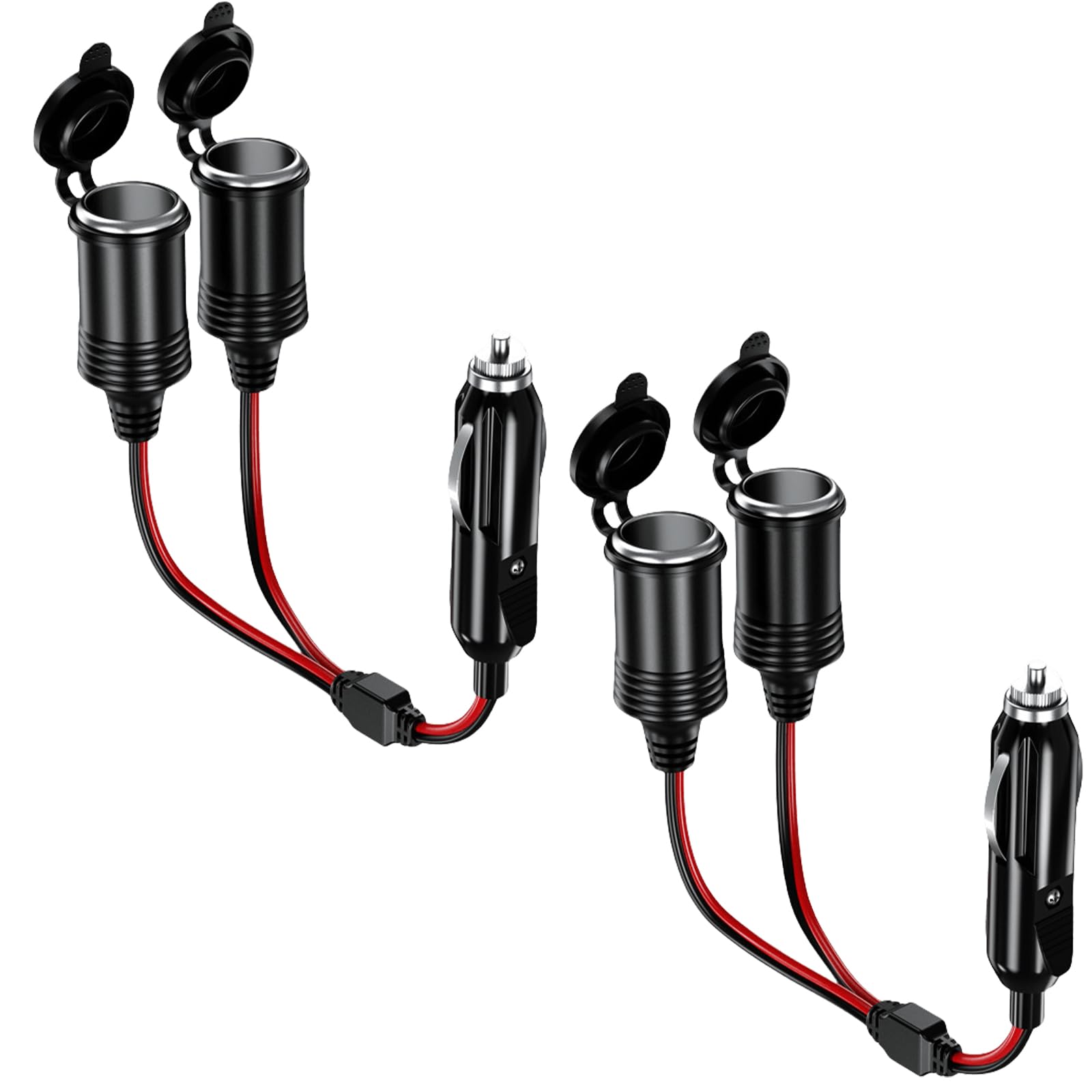 2 Stück Zigarettenanzünder Stecker, 12V/24V Adapter Zigarettenanzünder mit Kontrollleuchte, 1 bis 2 Doppelsteckdose Zigarettenanzünder Buchse mit Schalter für Auto, KFZ, LKW, Motorrad von GAOUTO