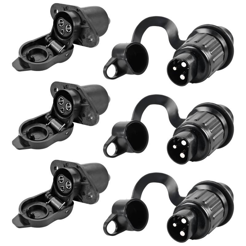 3 Stück Anhänger Stecker 3polig, 3 polige Steckdose, Flach Dreipoliger Stecker Steckdose, Adapter Dreipoliger für Wohnmobile, 12 V Systeme, 3 pin Socket Landmaschine, Baumaschine von GAOUTO