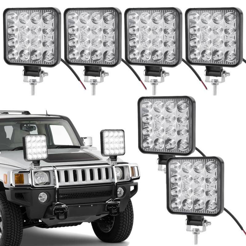 6 StüCk LED Arbeitsscheinwerfer: 48W Quadrat LED Offroad Zusatzscheinwerfer 12V, 1200 LM, Scheinwerfer IP65 Wasserdicht Rückfahrscheinwerfer, Arbeitslicht led zusatzscheinwerfer für Bagger Traktoren von GAOUTO