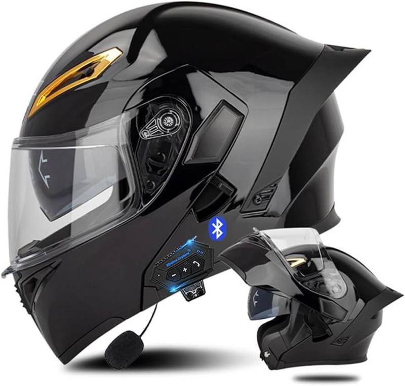 ECE-zugelassener Motorrad-Bluetooth-Klapphelm HD Anti-Beschlag-Doppelvisier für Männer Frauen Reithelm von GAOZCTT