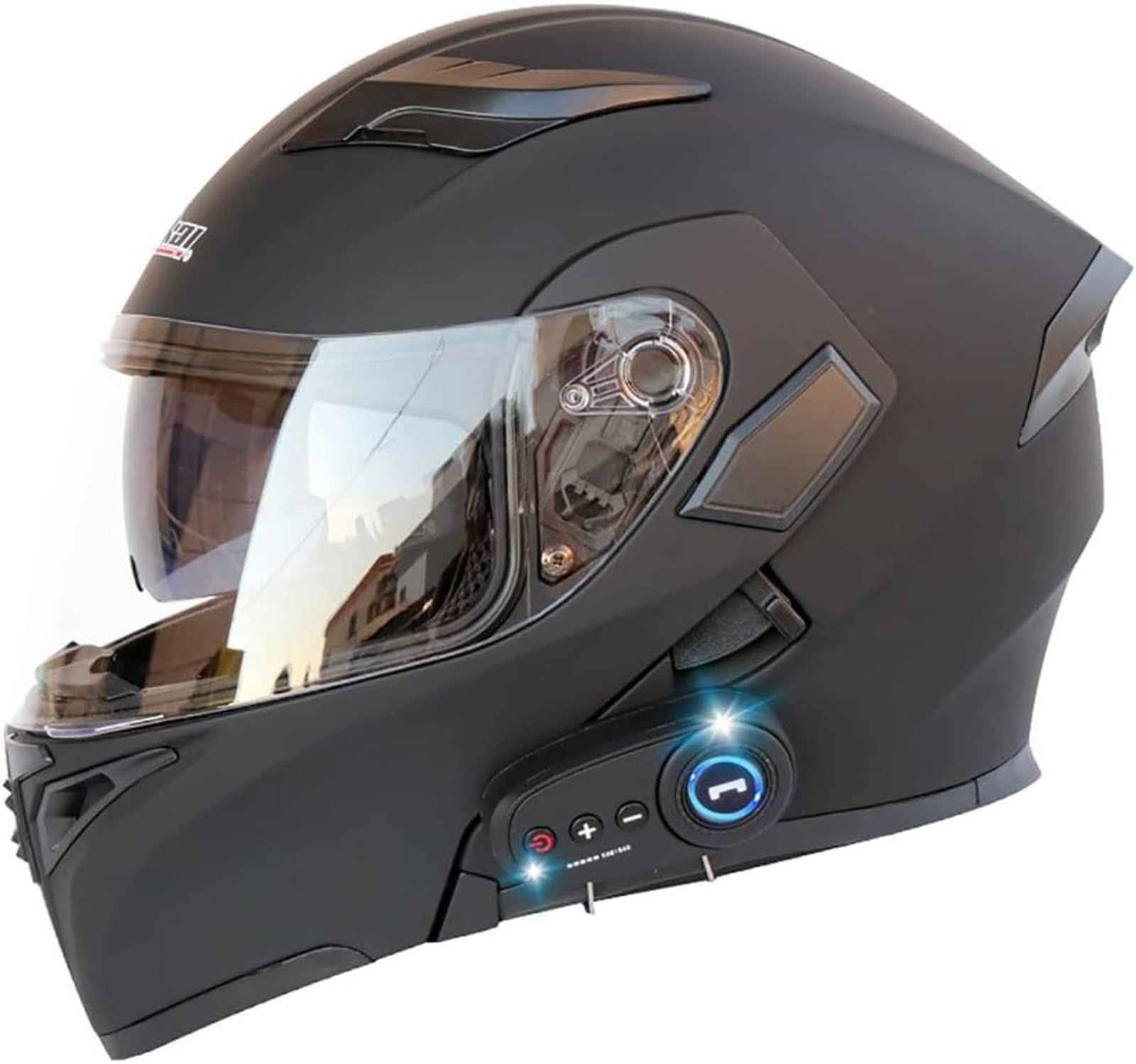 Integriert Motorradhelm Klapphelm mit Sonnenblende Bluetooth Helm ECE Zertifiziert Integralhelm Mit Doppelvisier und Mikrofon Motorradhelm Klappbar Für Herren Damen von GAOZCTT