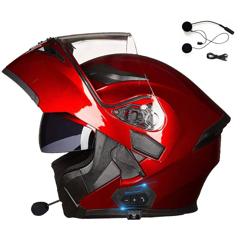 Klapphelm mit Bluetooth Geschlossenen ECE-geprüft, Motorradhelm Bluetooth-Helm mit Anti-Fog-Doppelspiegel, Integralhelm Racing Helm für Damen Herren 53~64CM von GAOZCTT