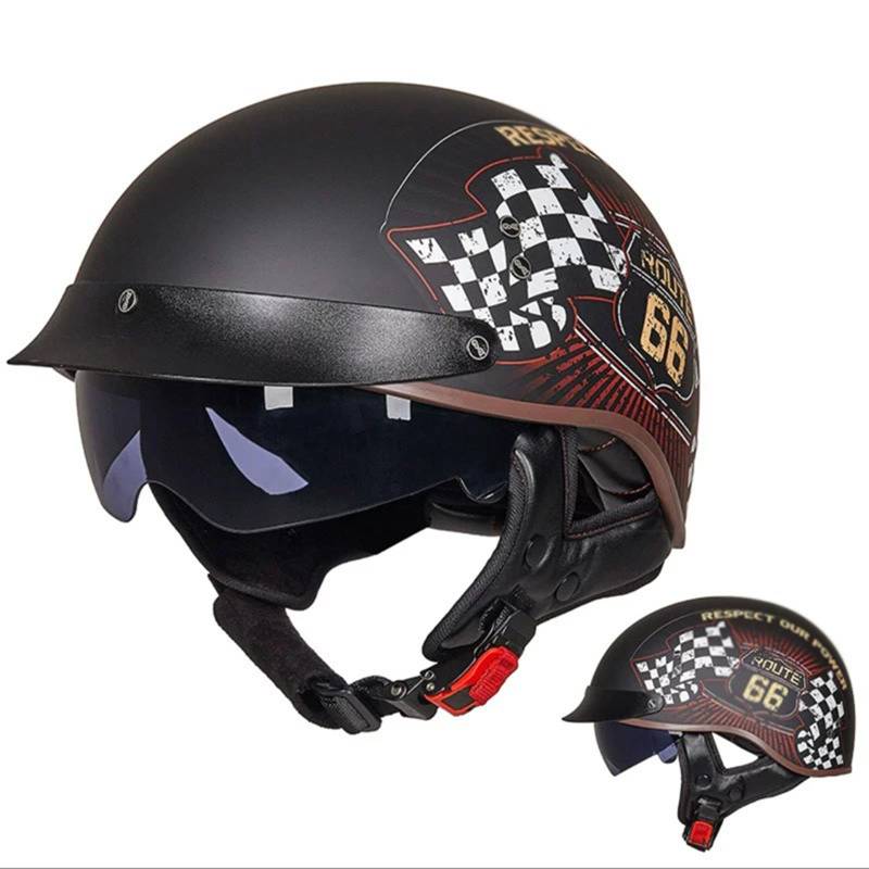 Moped-Cruiser-Scooter-Jethelm mit Sonnenblende Vintage-Helm ECE-geprüft für Männer und Frauen von GAOZCTT