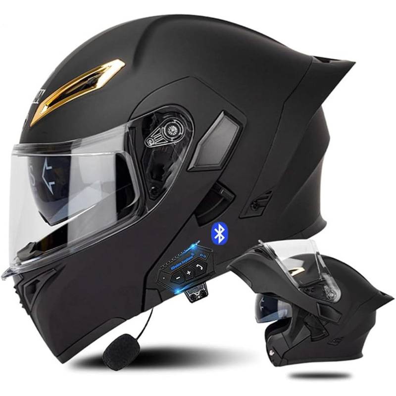Vollvisierhelm Klappbarer Einteiliger Motorradhelm Modularer Bluetooth-Motorradhelm Eingebautes Lautsprechermikrofon Mit Auto-Antwort-Funktion ECE-zertifizierter Motocross-Rennhelm von GAOZCTT
