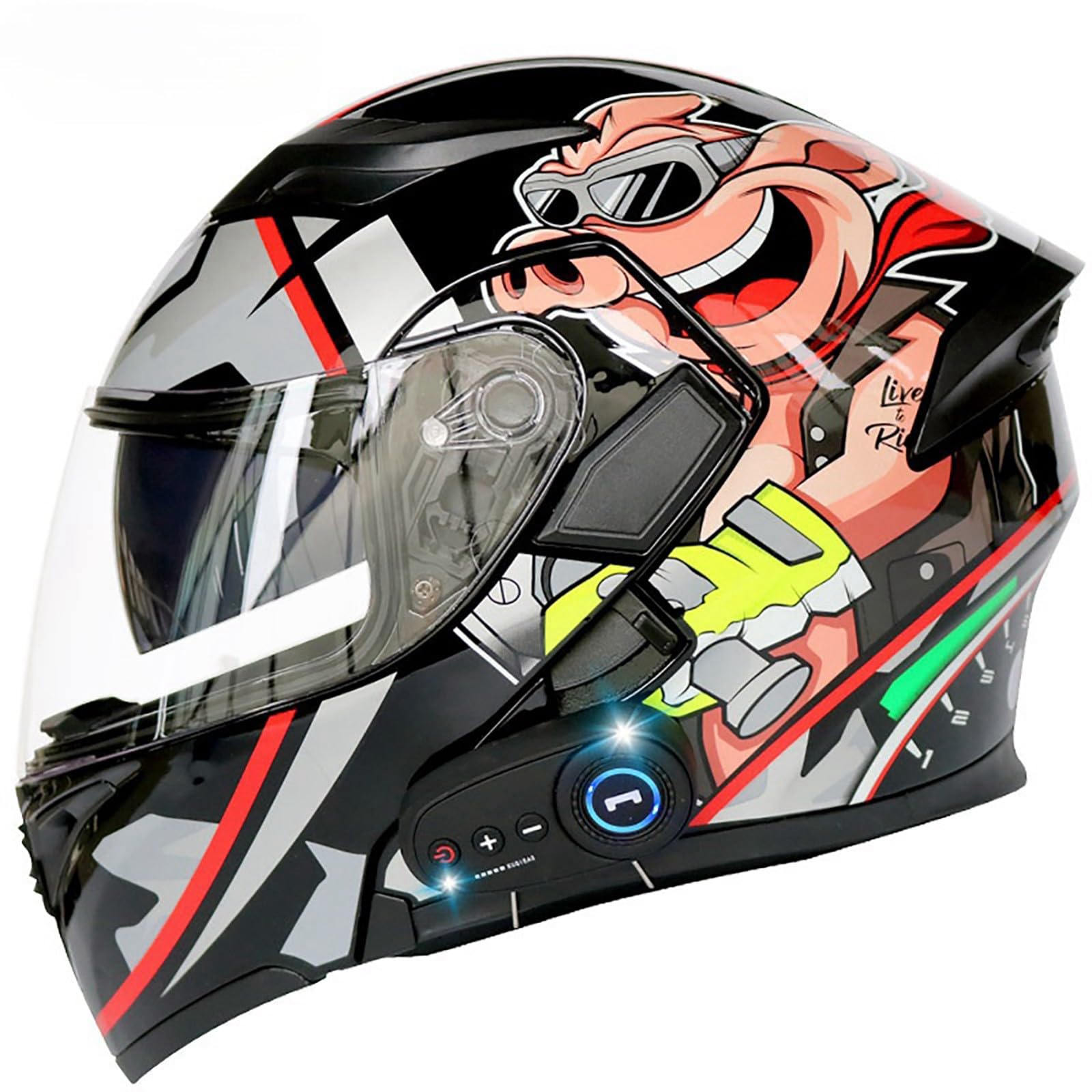 Bluetooth-Klapphelm Für Modulare Motorräder Integralhelm Motorradhelme Mit Doppelvisier Racing Crash Karting Integralhelme Für Motorräder E,L(59-60CM) von GAOZITAIGZ