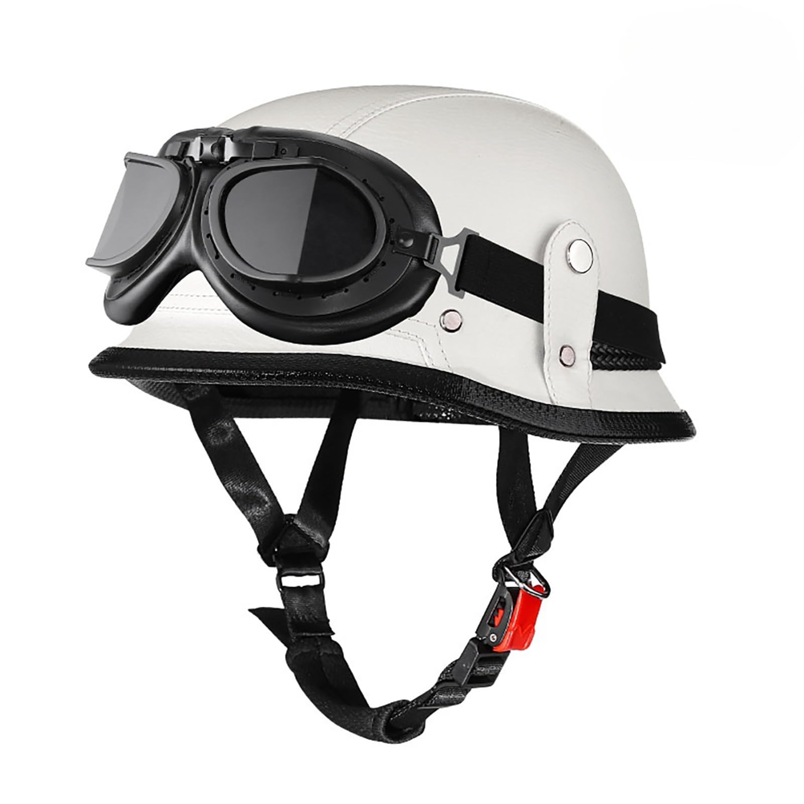 Halbhelm Im Retro-Stil Im Deutschen Stil Motorrad-Halbhelm Für Erwachsene Männer Und Frauen Lederhelm Mit Schutzbrille Moped-Rollerhelm B,XXL(61-62CM) von GAOZITAIGZ