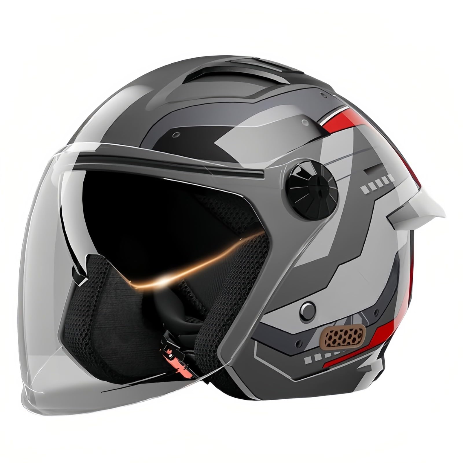 Helm Für Erwachsene Motorradhelm Mopedhelm Für Herren Damen ECE Zertifiziert Roller Helm Jethelm Mit Visier Herren Und Damen E,(55-62CM) von GAOZITAIGZ