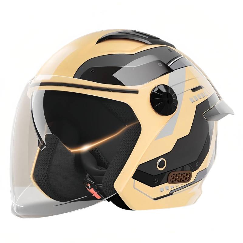 Helm Für Erwachsene Motorradhelm Mopedhelm Für Herren Damen ECE Zertifiziert Roller Helm Jethelm Mit Visier Herren Und Damen F,(55-62CM) von GAOZITAIGZ