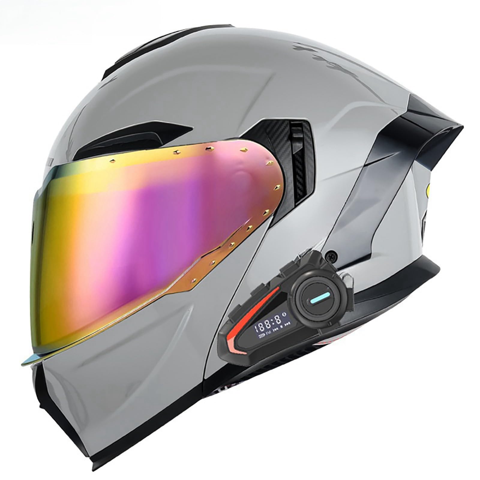 Klapphelm Für Motorradfahrer Modularer Integralhelm Mit Bluetooth Motorrad-Rennsport-Crashhelm Moped-Rollerhelm Für Erwachsene Männer Und Frauen A,L(59-60CM) von GAOZITAIGZ