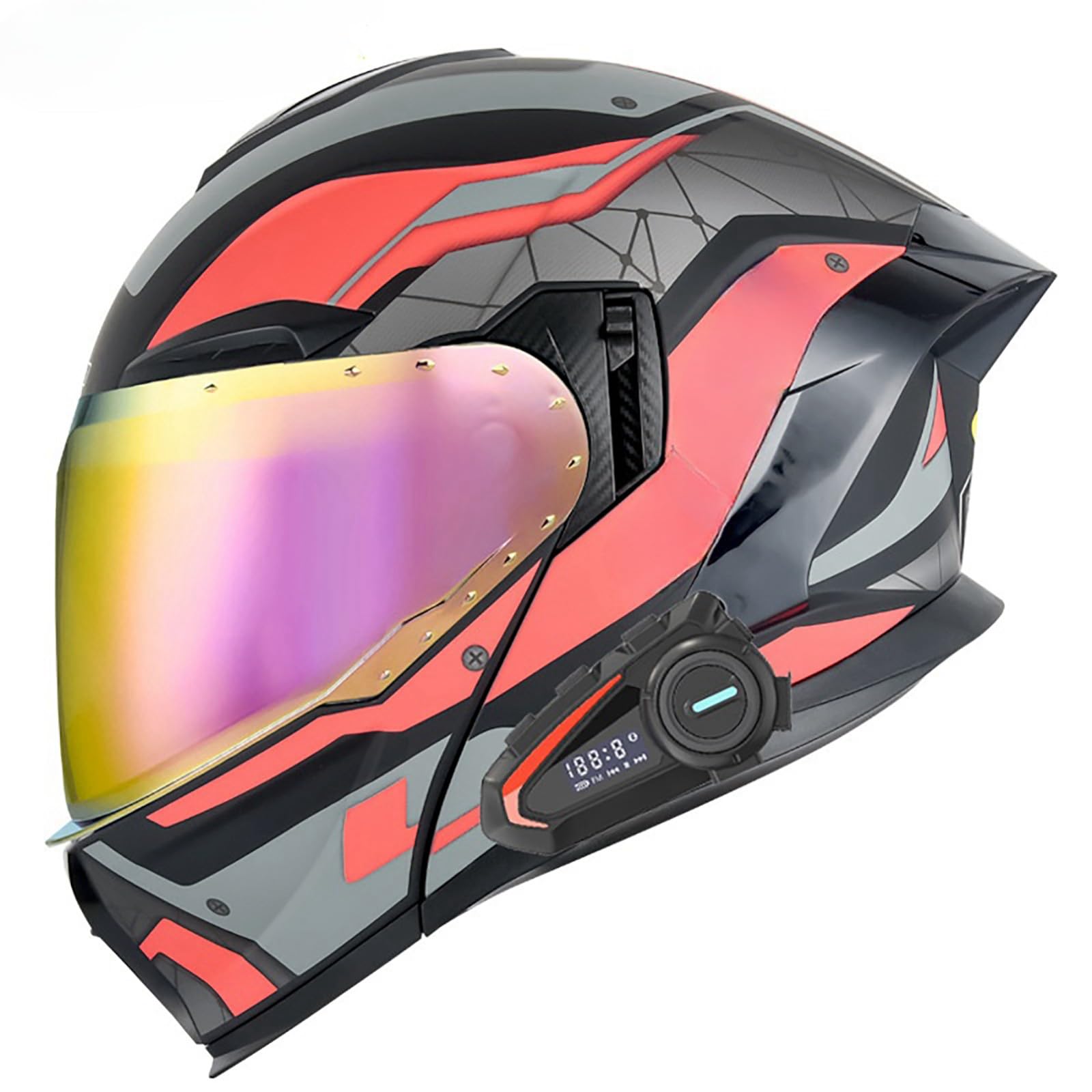 Klapphelm Für Motorradfahrer Modularer Integralhelm Mit Bluetooth Motorrad-Rennsport-Crashhelm Moped-Rollerhelm Für Erwachsene Männer Und Frauen B,L(59-60CM) von GAOZITAIGZ