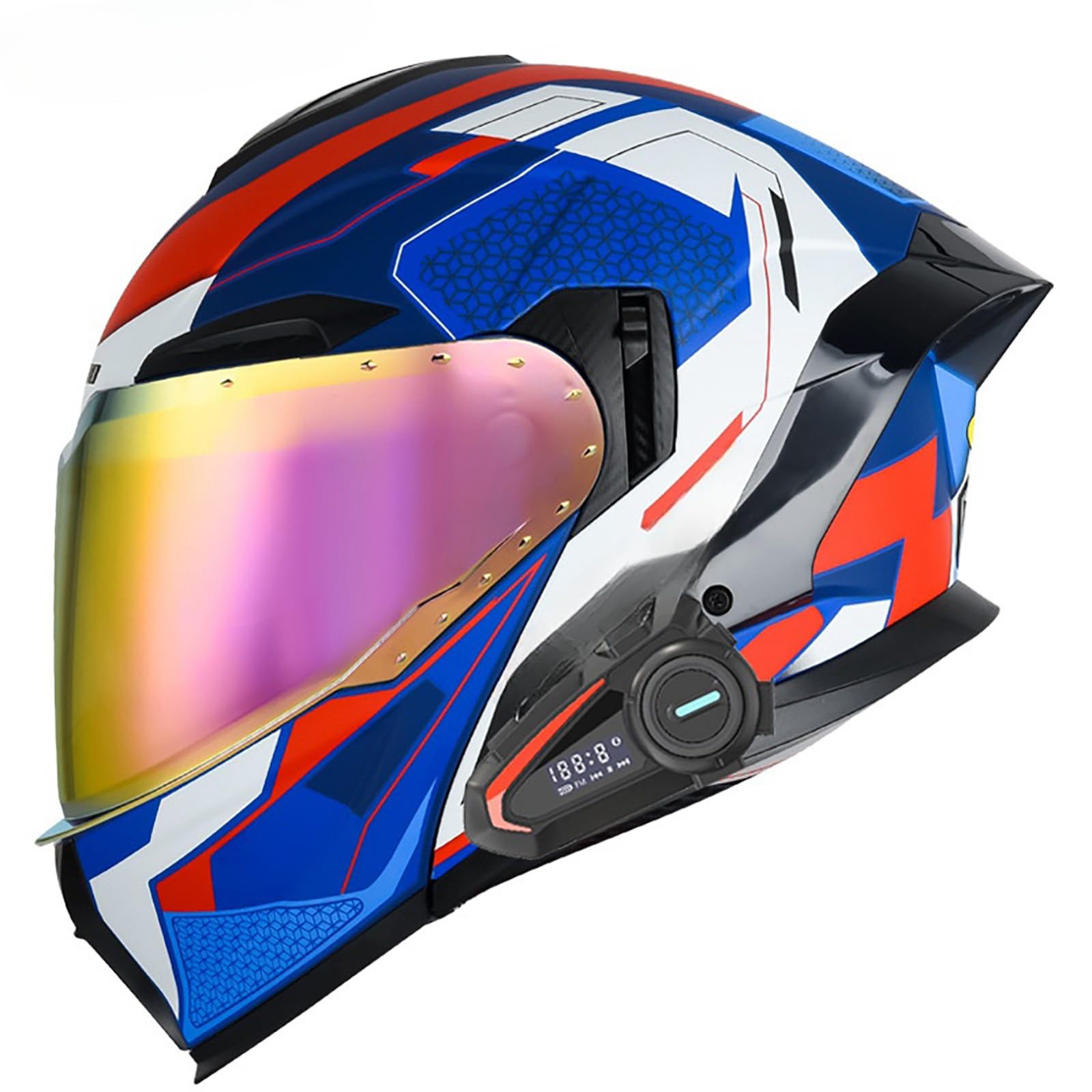 Klapphelm Für Motorradfahrer Modularer Integralhelm Mit Bluetooth Motorrad-Rennsport-Crashhelm Moped-Rollerhelm Für Erwachsene Männer Und Frauen C,L(59-60CM) von GAOZITAIGZ