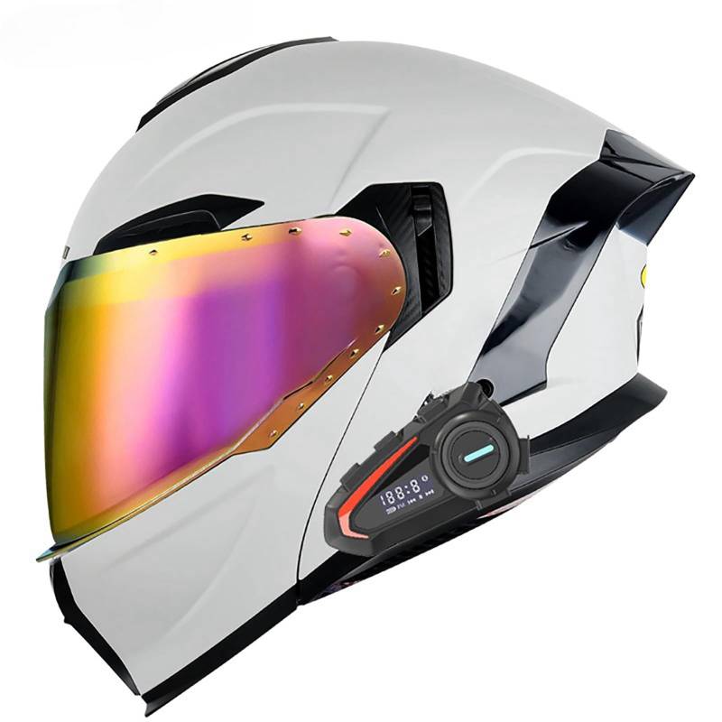 Klapphelm Für Motorradfahrer Modularer Integralhelm Mit Bluetooth Motorrad-Rennsport-Crashhelm Moped-Rollerhelm Für Erwachsene Männer Und Frauen D,L(59-60CM) von GAOZITAIGZ