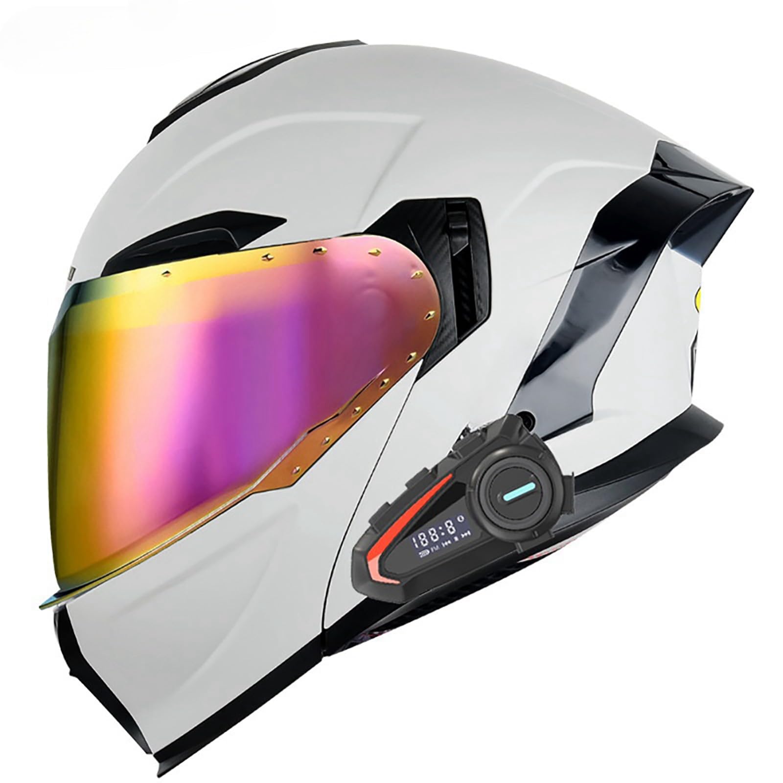 Klapphelm Für Motorradfahrer Modularer Integralhelm Mit Bluetooth Motorrad-Rennsport-Crashhelm Moped-Rollerhelm Für Erwachsene Männer Und Frauen D,XL(61-62CM) von GAOZITAIGZ