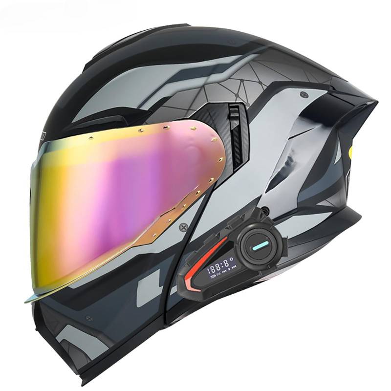 Klapphelm Für Motorradfahrer Modularer Integralhelm Mit Bluetooth Motorrad-Rennsport-Crashhelm Moped-Rollerhelm Für Erwachsene Männer Und Frauen E,L(59-60CM) von GAOZITAIGZ