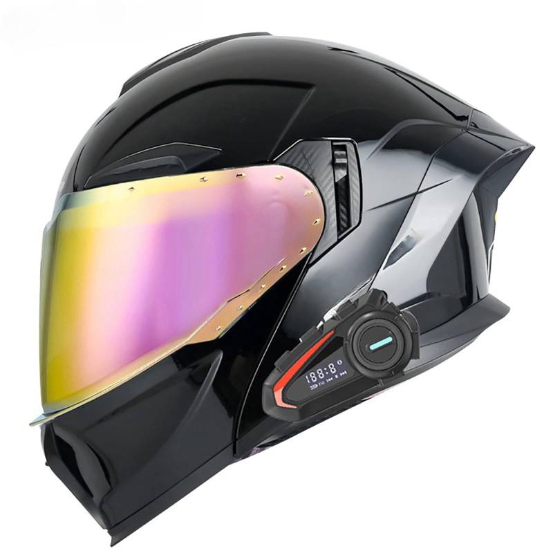 Klapphelm Für Motorradfahrer Modularer Integralhelm Mit Bluetooth Motorrad-Rennsport-Crashhelm Moped-Rollerhelm Für Erwachsene Männer Und Frauen F,L(59-60CM) von GAOZITAIGZ