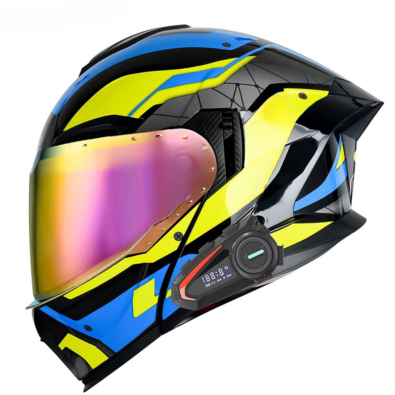 Klapphelm Für Motorradfahrer Modularer Integralhelm Mit Bluetooth Motorrad-Rennsport-Crashhelm Moped-Rollerhelm Für Erwachsene Männer Und Frauen G,L(59-60CM) von GAOZITAIGZ