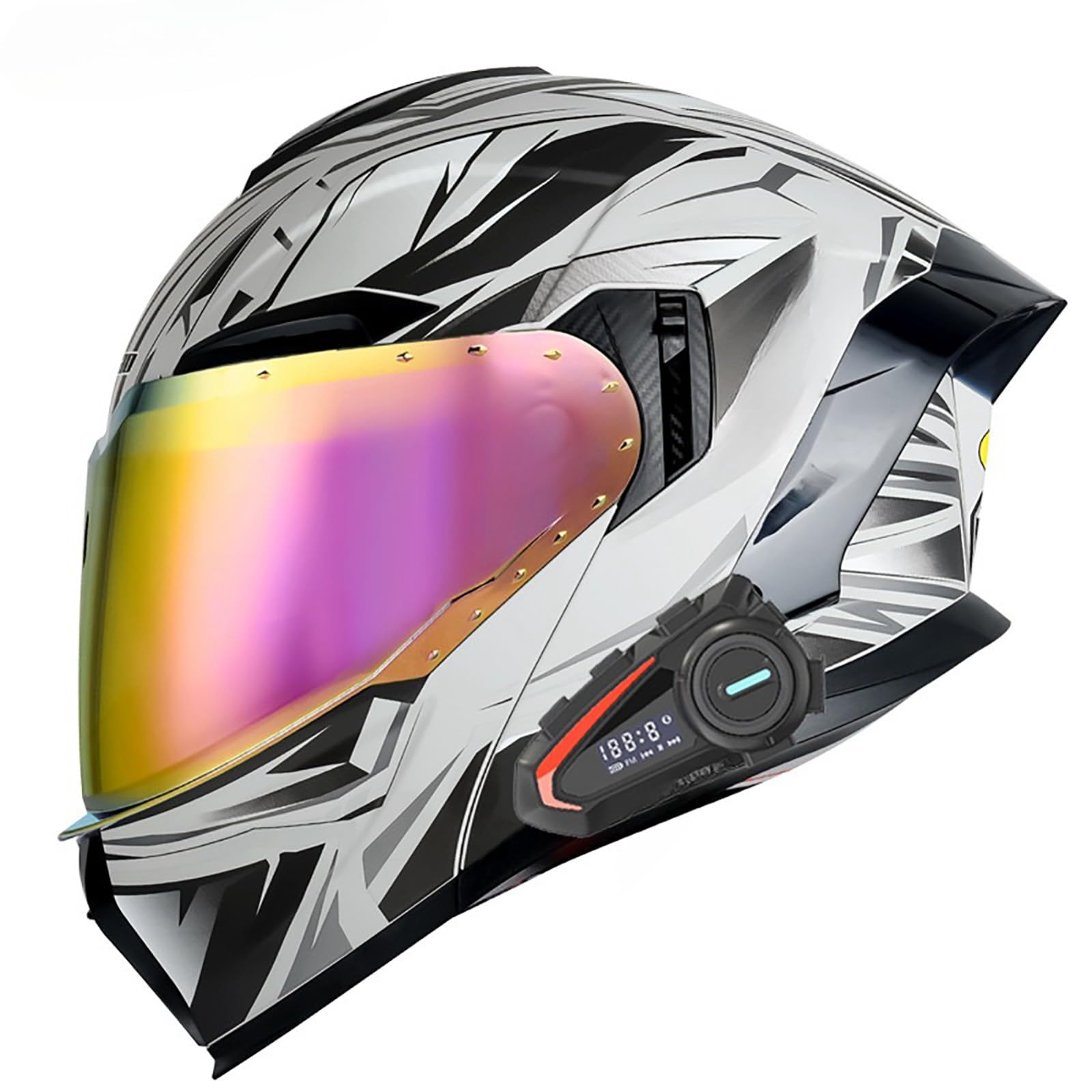 Klapphelm Für Motorradfahrer Modularer Integralhelm Mit Bluetooth Motorrad-Rennsport-Crashhelm Moped-Rollerhelm Für Erwachsene Männer Und Frauen H,L(59-60CM) von GAOZITAIGZ