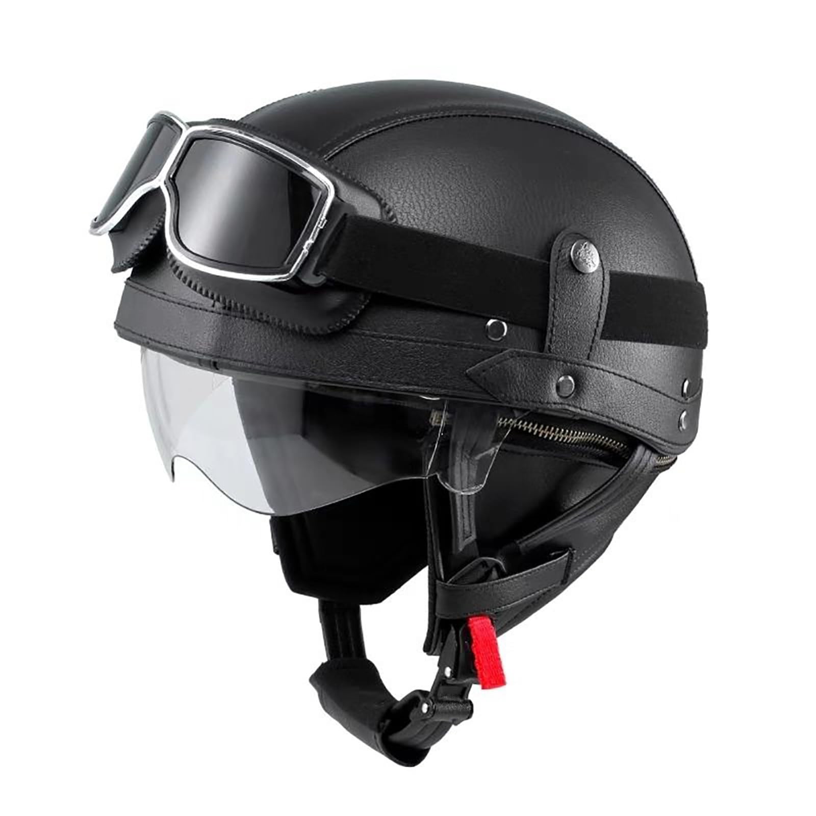 Retro-Halbhelm Vintage-Motorradhelm Aus Leder Halbhelm Im Deutschen Stil Mit Schutzbrille Und Herunterklappbarer Sonnenlinse Unisex A,M(55-56CM) von GAOZITAIGZ