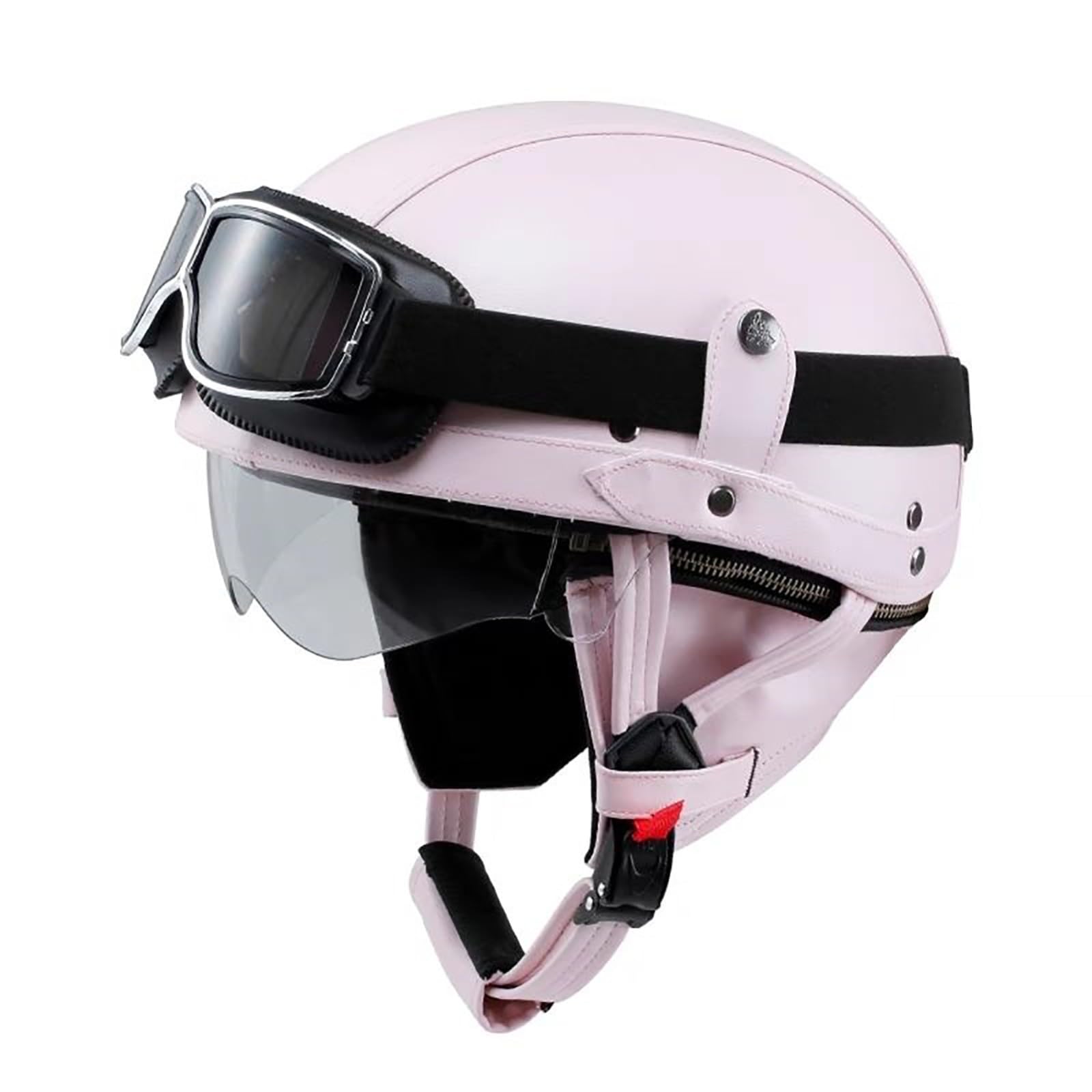 Retro-Halbhelm Vintage-Motorradhelm Aus Leder Halbhelm Im Deutschen Stil Mit Schutzbrille Und Herunterklappbarer Sonnenlinse Unisex C,L(57-58CM) von GAOZITAIGZ