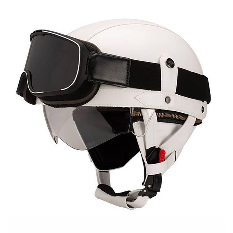 Vintage-Motorradhelm Aus Leder Retro-Halbhelm Im Deutschen Stil Offener Motorradhelm Mit Schutzbrille Und Herunterklappbarer Sonnenlinse Unisex B,L(60-61CM) von GAOZITAIGZ