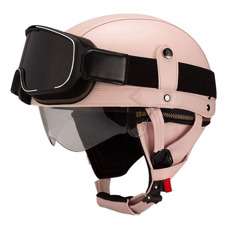 Vintage-Motorradhelm Aus Leder Retro-Halbhelm Im Deutschen Stil Offener Motorradhelm Mit Schutzbrille Und Herunterklappbarer Sonnenlinse Unisex C,L(60-61CM) von GAOZITAIGZ