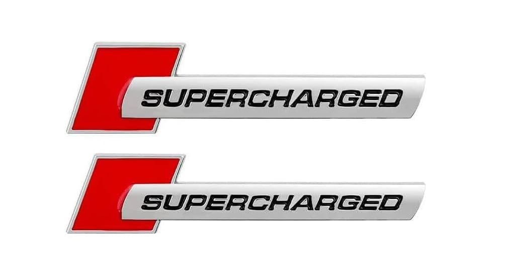 GAPPORE 2 Stück Metall Supercharged Logo Auto Emblem Premium Auto Badge Heckklappe Aufkleber Seite Kotflügel Aufkleber (Chrom-Rot) von GAPPORE