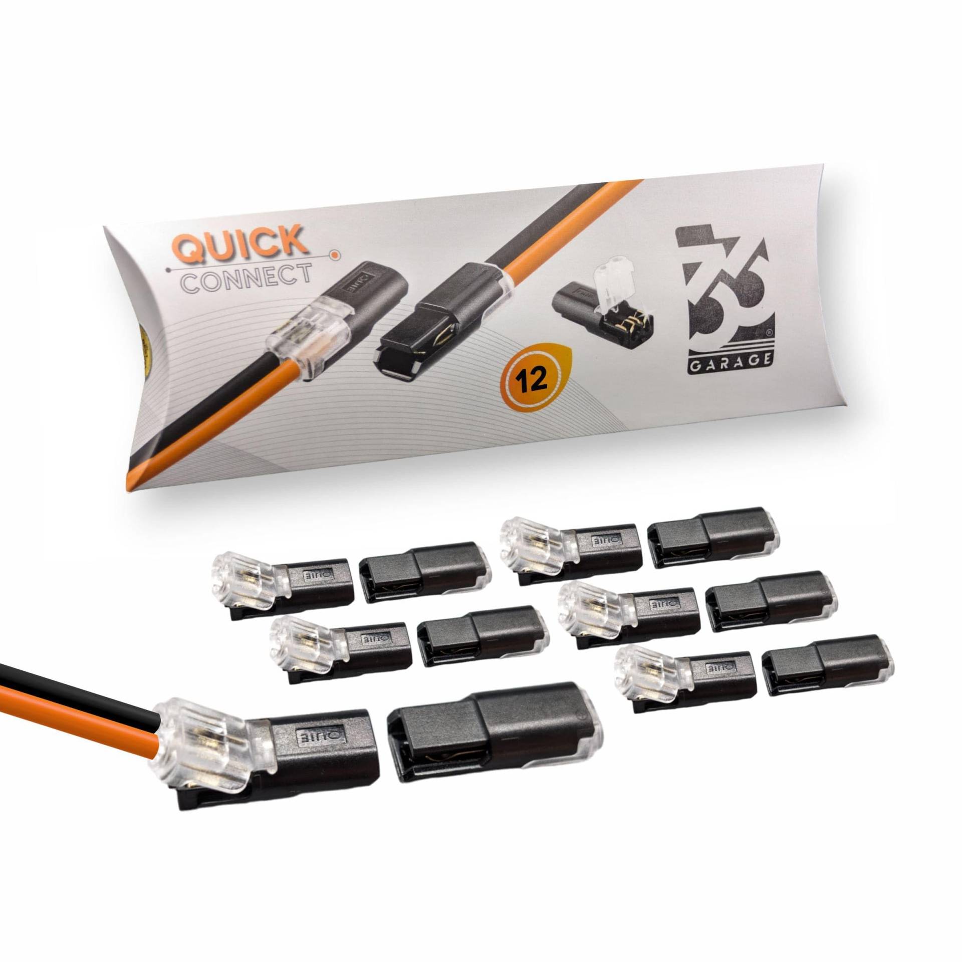 GARAGE33 | 12er Set D2 Quick-Connect Steckverbinder 2-poliger Kabelverbinder Steckverbindung Schnellverbinder Verbindungsstecker Mini Stecker Connector Steckbar 0,35-0,50mm2 5V 12V 18V 24V 30V 36V DC von GARAGE33