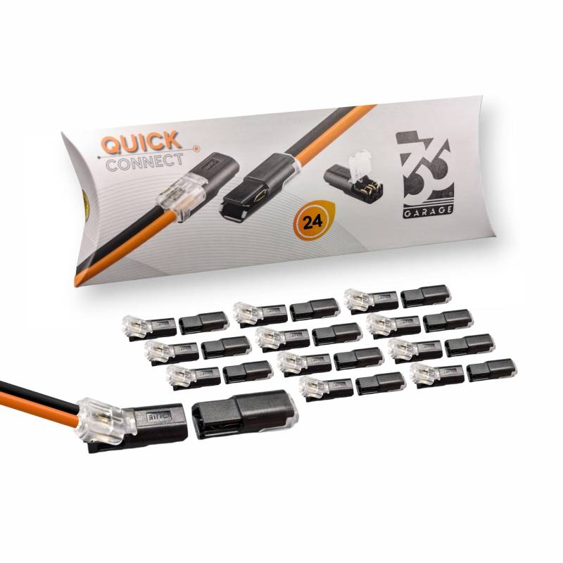 GARAGE33 - 24er Set D2 Quick-Connect Steckverbinder | 2-poliger Kabelverbinder Steckverbindung Verbindungsstecker Mini Stecker Connector Steckbar 0,35-0,50mm2 5V 12V 18V 24V 30V 36V DC Gleichspannung von GARAGE33