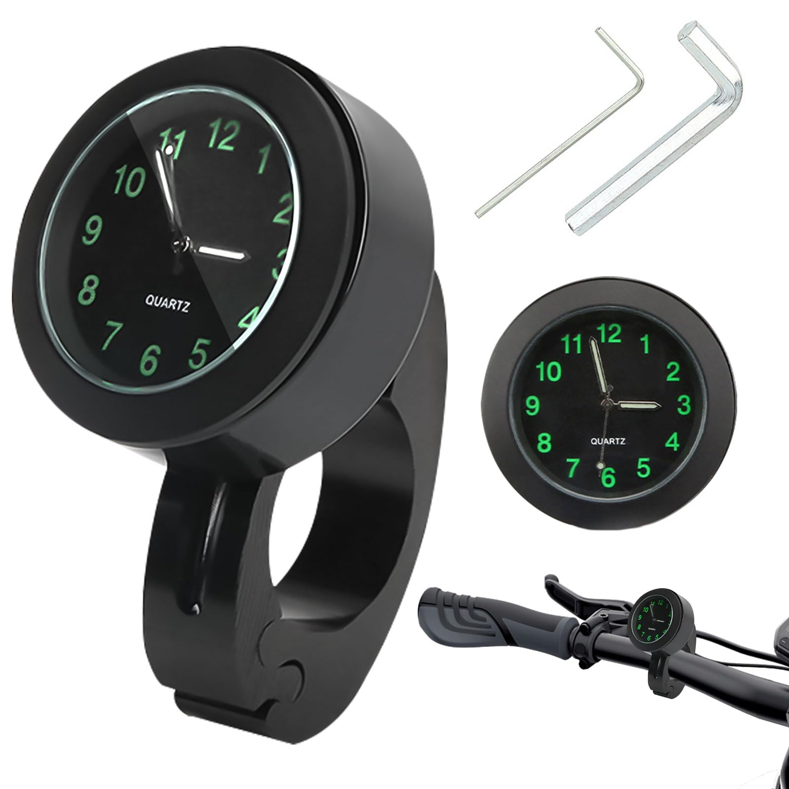 GAROMIA Motorradlenkeruhr Motorraduhr Lenkeruhr Schwarz 22-25mm Lenkerhalterung Uhr für Motorräder, Motorrad-Uhren, Motorraduhren für Lenker Motorraduhr Lenker für Fahrrad Motorrad von GAROMIA