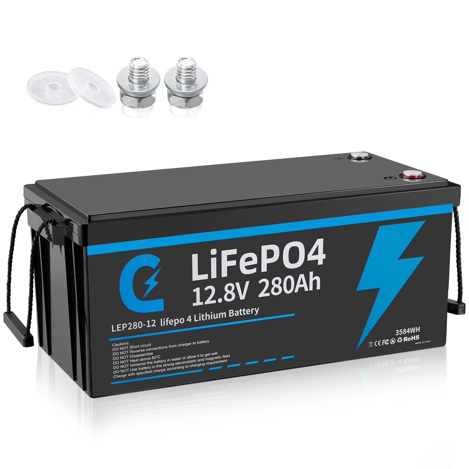 LiFePO4 Batterie 12V 280Ah Max 3584 Wh Energie, 5000+ Tiefentladezyklen, Lithium Eisenphosphat Batterie, perfekt für Schleppmotoren, Yachten, Schiffe, Boote, Wohnmobile, Energie für zu Hause von GAWENTINY