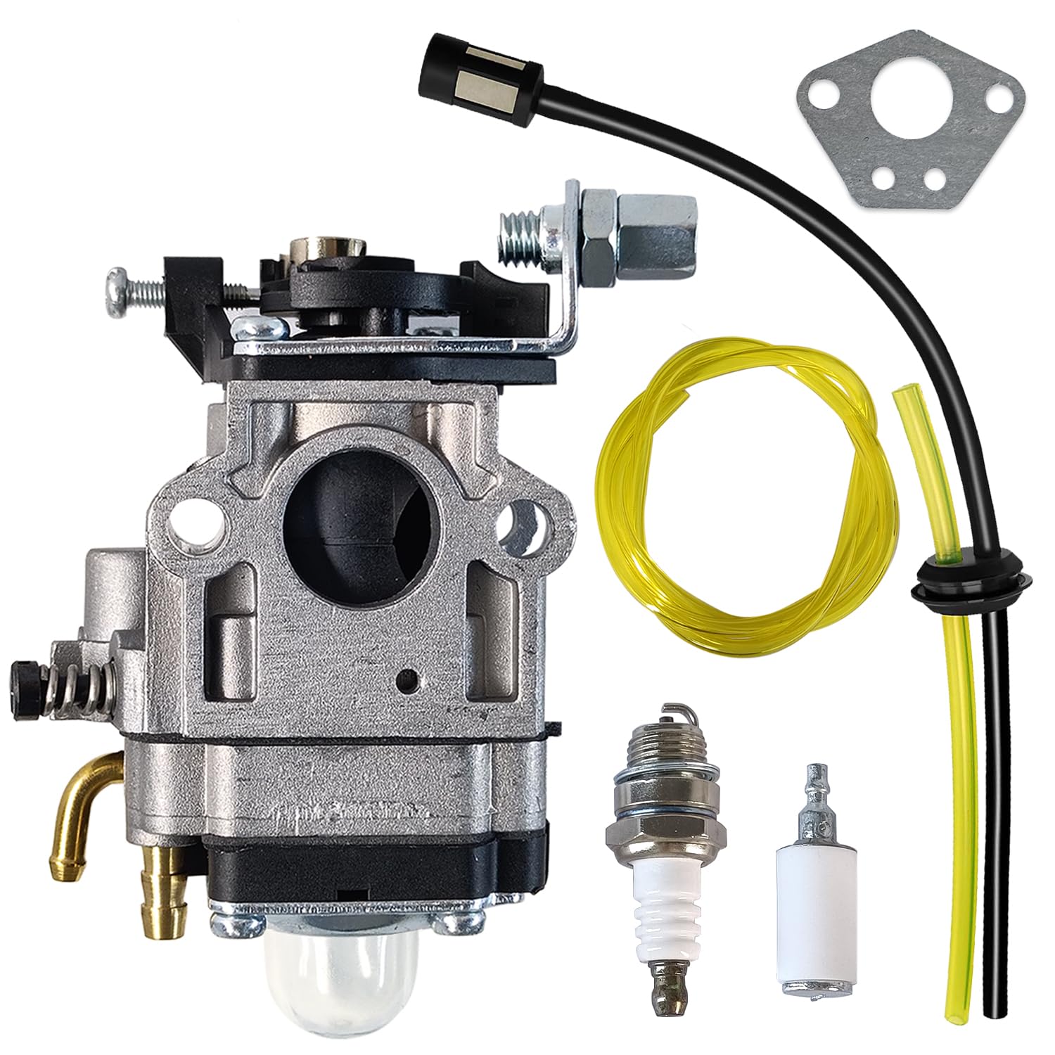 Vergaser Kit für 52 cc 49 cc 43 cc Motor,Erdbeben 300486 3004156 E43 E43WC Schneckenbohrer MC43 MC43E Pinne MD43 WE43 WE43E,Carbu-Set mit Dichtung, Schlauch, Zündkerze und Benzinfilter von GAYERI