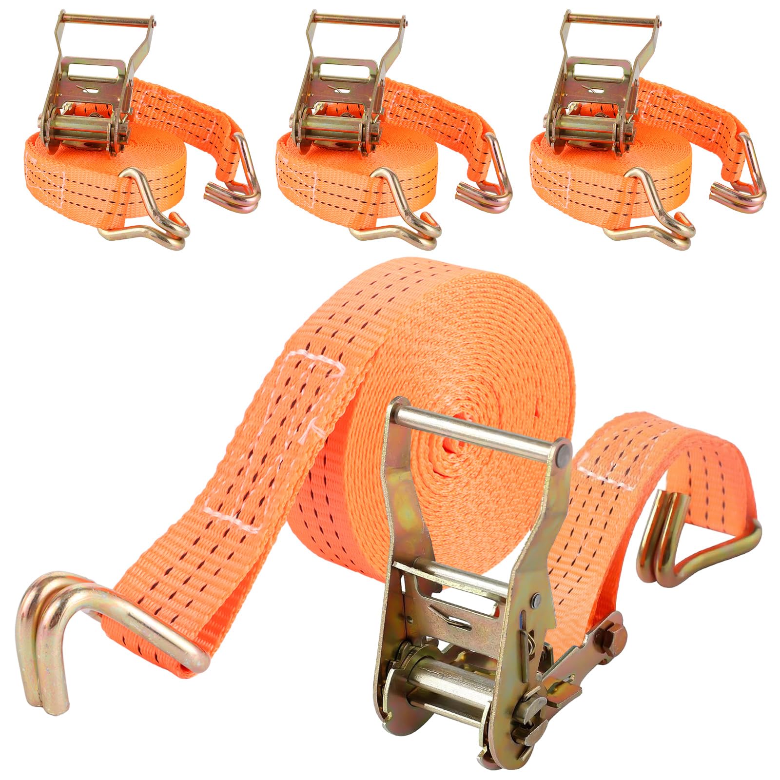 GBACHOOSE 4 Stück Spanngurte 3000 kg, Spanngurte mit Tatsche 6 m x 38 mm, Orange Spanngurt, Spanngurte mit Haken, Zurrgurt für Anhänger, Motorrad, Auto, Waren von GBACHOOSE